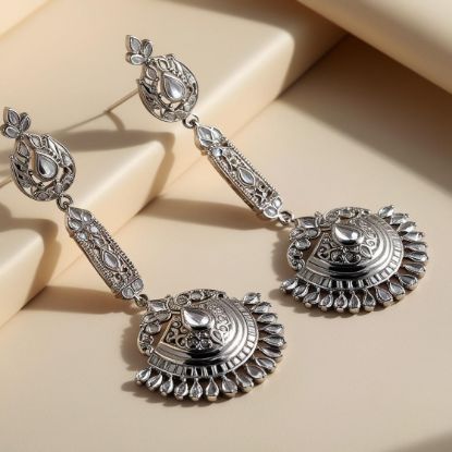 Picture of Chandbali platinum long earring